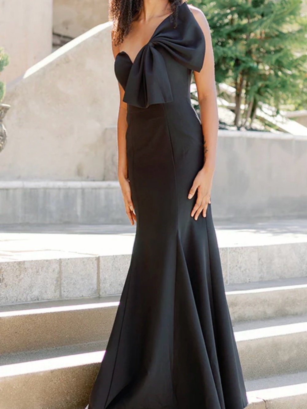 Revelry Bridesmaid Dress Faye Crepe One Shoulder Bow Gown